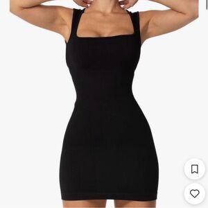 OQQ Ribbed Seamless Black Fitted Dress